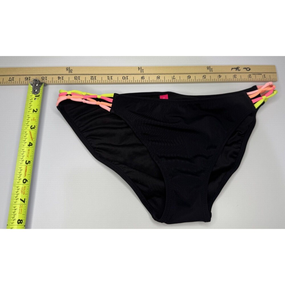 Victoria's Secret Black Hot Pink Orange Yellow NEON Strappy Cheeky Swim Set Med - Picture 15 of 16